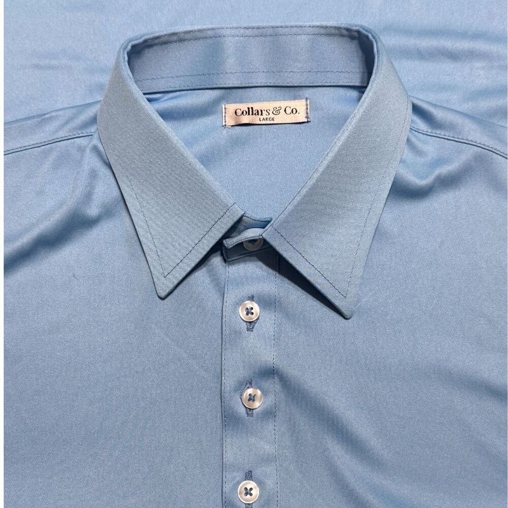 Collars & Co Mens Large Sky Blue Original English Point Collar Polo NWOT